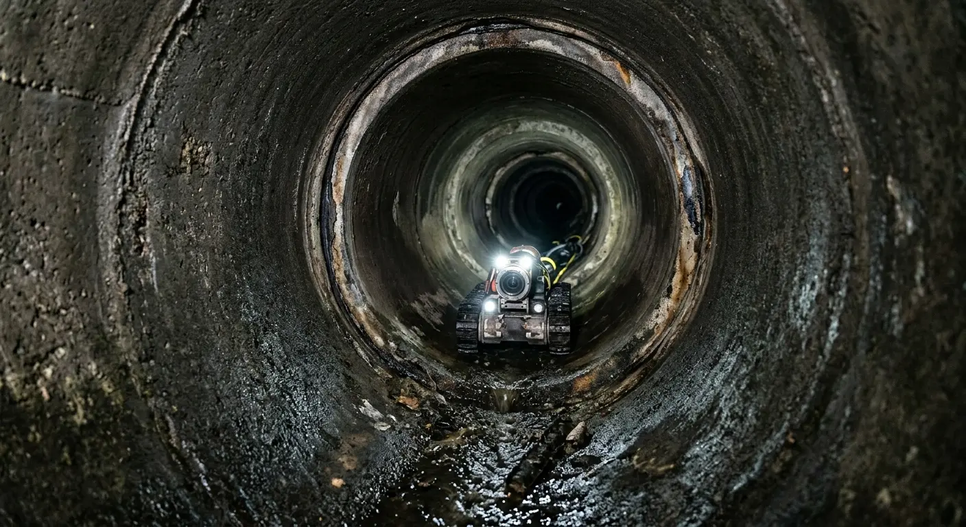 Robotic sewer camera inspecting pipe interior for Sewer Line Cleaning in Village of Oak Creek (Big Park)